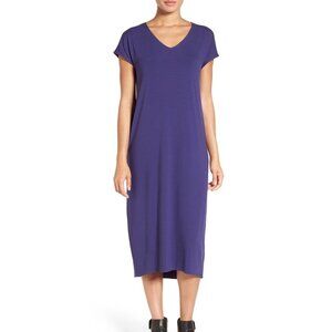New w/Tags - Eileen Fisher V-Neck, Calf Length Dress in Viscose Jersey, Purple M